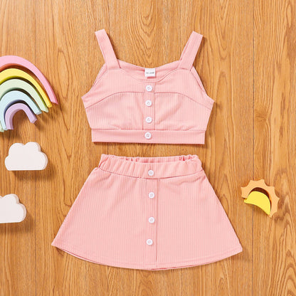 Suspender sleeveless vest blouse jacket skirt two pieces