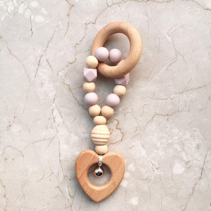 Hand-made Silicone Beech Wood Baby Teether Toy with Bell