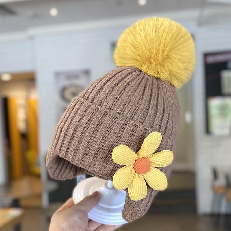 Children's Warm Thickened Knitted Flower Hat Scarf Suit
