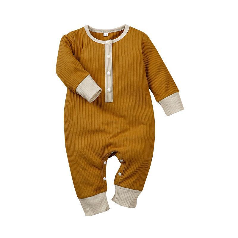 Baby Crawl Pit Strip Contrast Long Sleeve Jumpsuit