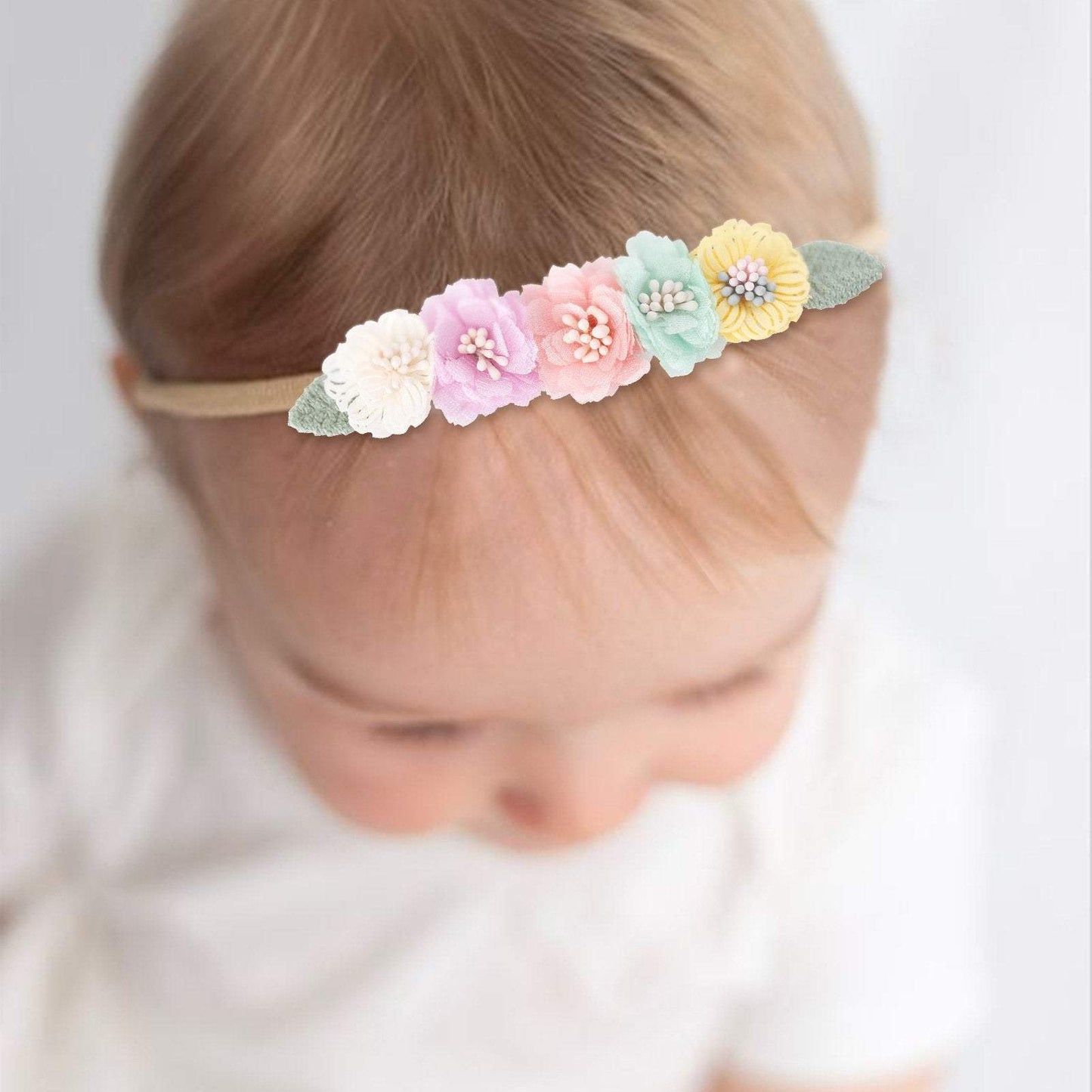 Baby Beige Pearl Rhinestone Nylon Headband