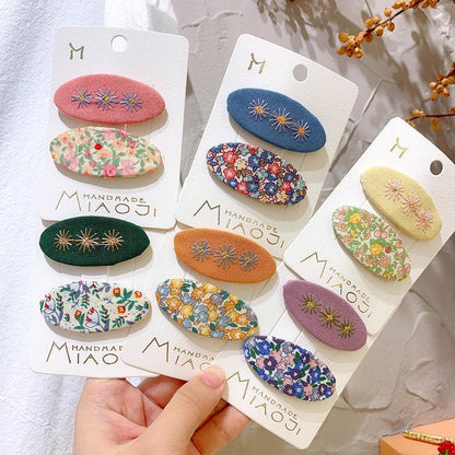 Embroidered Children's Oval Hairpin Two-piece Set