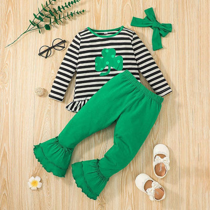 Children's Clothes Long Sleeve Striped Top Flared Pants Set