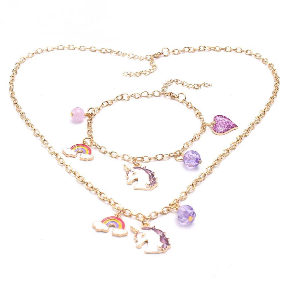 Purple Unicorn Children's Necklace Bracelet Set
