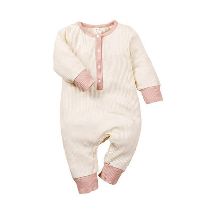 Baby Crawl Pit Strip Contrast Long Sleeve Jumpsuit