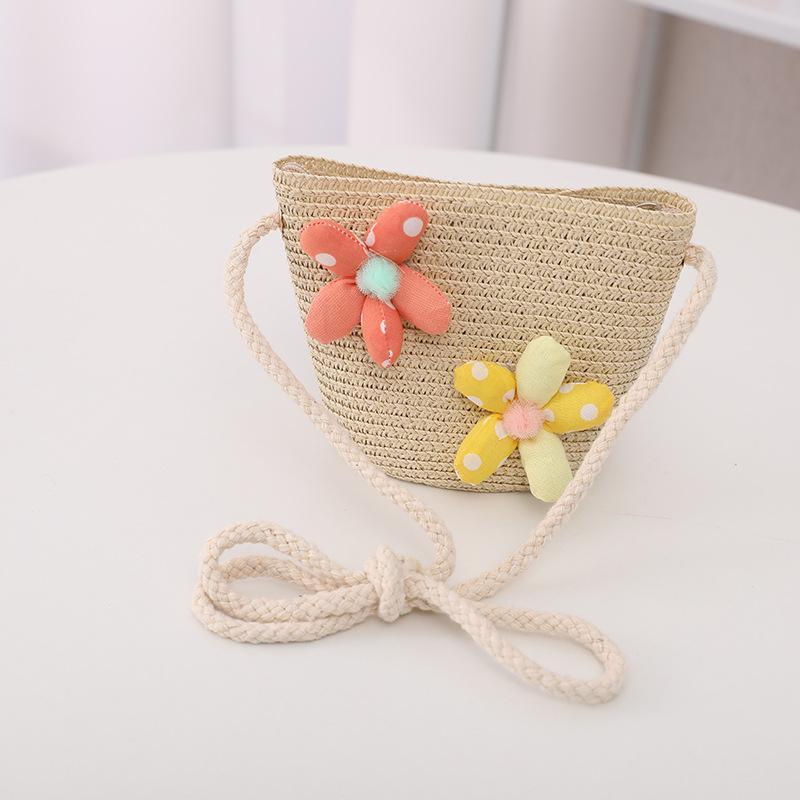 Trendy Flower Streamer Children's Straw Hat Bag Set