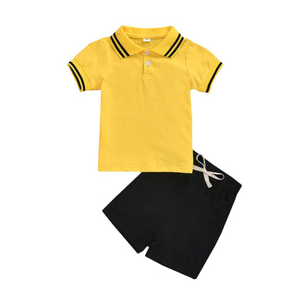 Striped stand collar shirt Short Sleeve Top Shorts two piece set