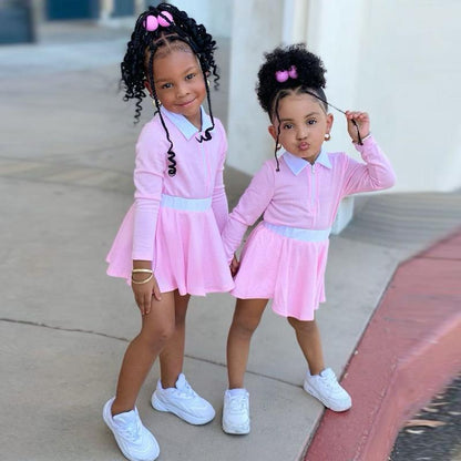 Girls' Casual Solid Color Long Sleeve Skirt Suit