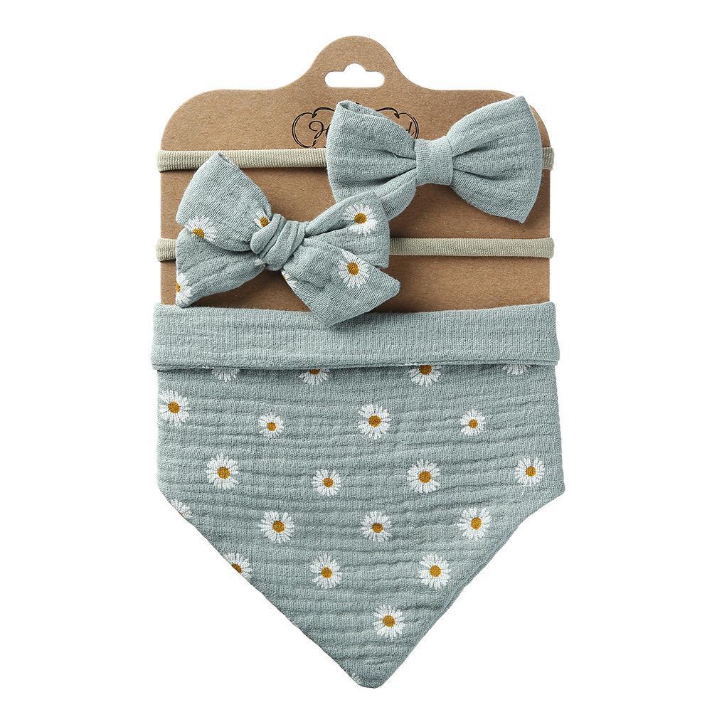 Baby's Triangle Towel Waterproof Bib Bow Headband Set