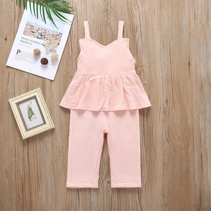 Suspender top one-piece trousers linen casual wear