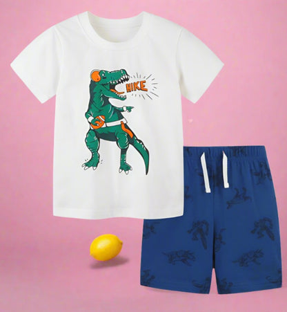Children's knitted cotton short sleeve T-shirt two piece set