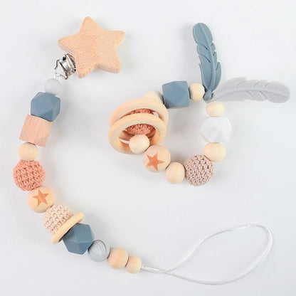 Baby Toys Set | Beech Pacifier Clip and Bracelet