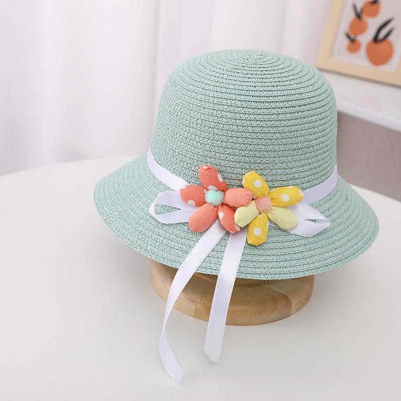 Trendy Flower Streamer Children's Straw Hat Bag Set