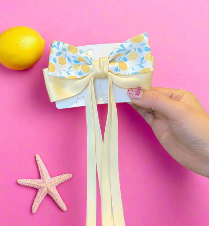Girl's Hair Accessories Yellow Printed Bow Hairpin