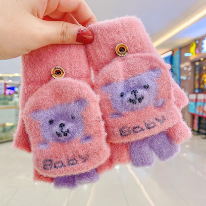 Children's Thickened Warm Half Flip Gloves
