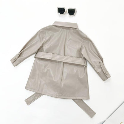 Kids Faux Leather Jacket Lace-Up Leather