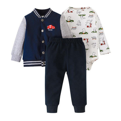 Baby's Striped Long Sleeve Tee Pants Jacket Set of Three