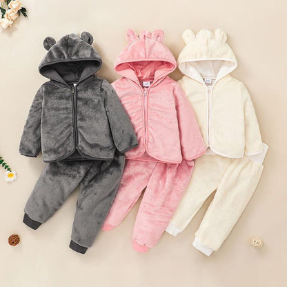 Children's Wear Hooded Zippered Shirt Pants Two-Piece Set