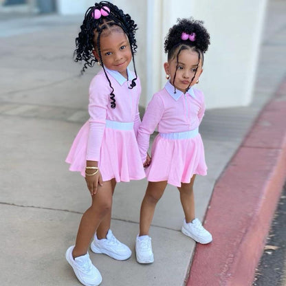 Girls' Casual Solid Color Long Sleeve Skirt Suit