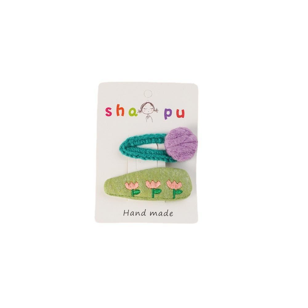 Children's Embroidered Flower Hairpin Set