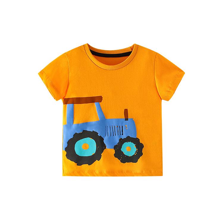 Middle and small children's yellow handsome round neck T-shirt