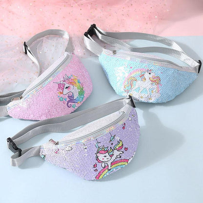 Kids Shoulder Bag Unicorn Printed Sequined Waist Bag