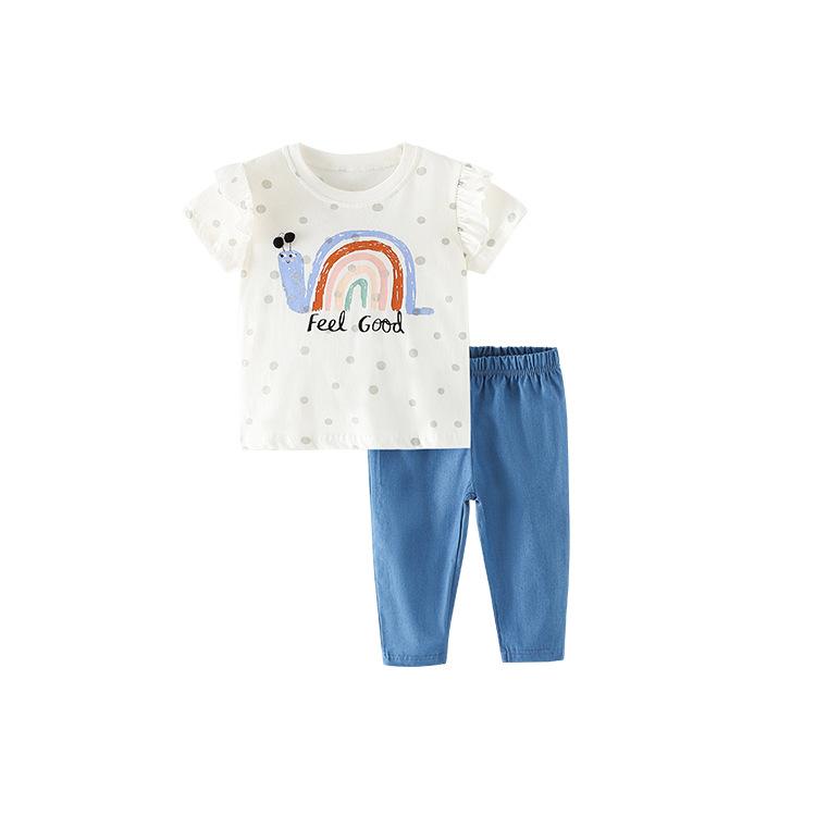 Boys' suit cartoon cotton trousers short sleeve two piece set