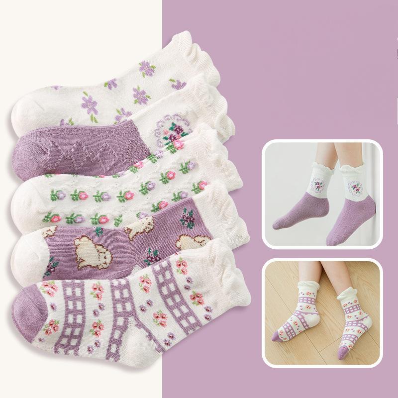 Children's Floral Cartoon Lace Cotton Socks