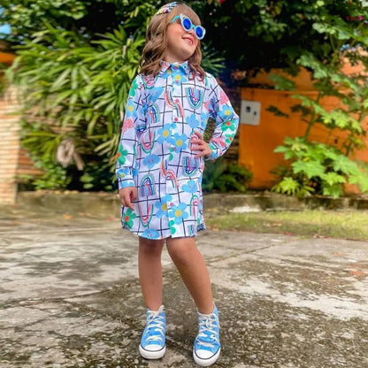 Children's Casual Long Sleeve Printed Dress Petticoat
