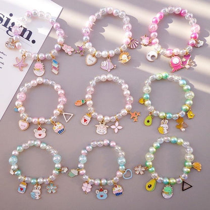 Girl's Cute Cartoon Pendant Beaded Bracelet