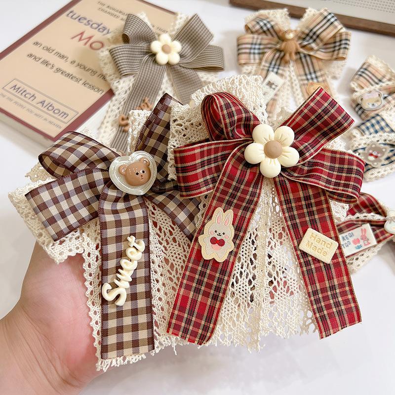 Children's Bow Hairpin Lace Plaid Fabric Headdress