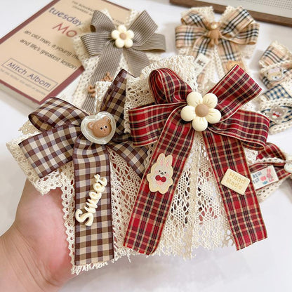 Children's Bow Hairpin Lace Plaid Fabric Headdress