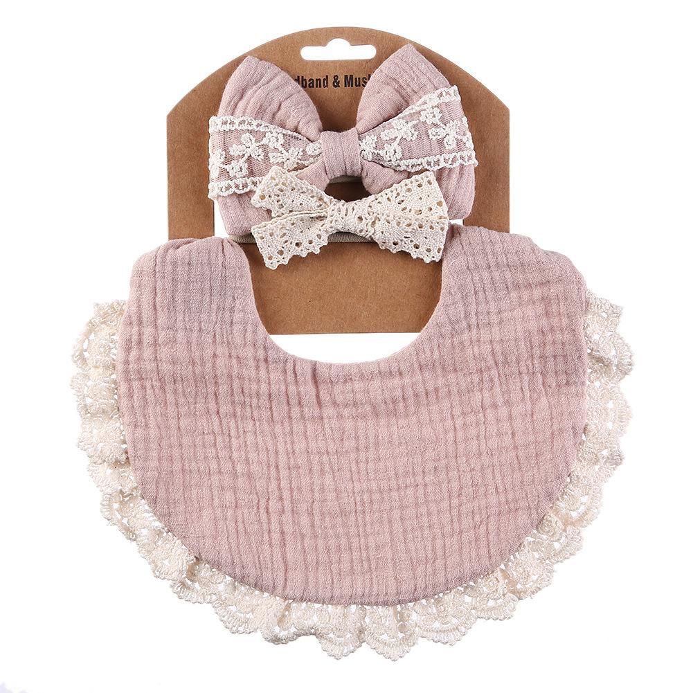 Baby Lace Saliva Towel Headband Set Waterproof Bib