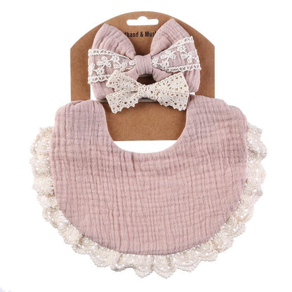 Baby Lace Saliva Towel Headband Set Waterproof Bib