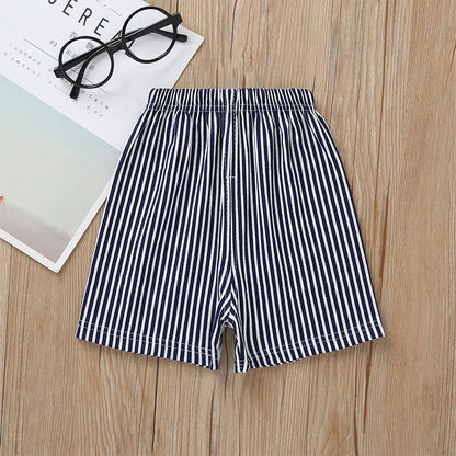 Boys' cartoon dolphin print T-shirt striped shorts two piece set