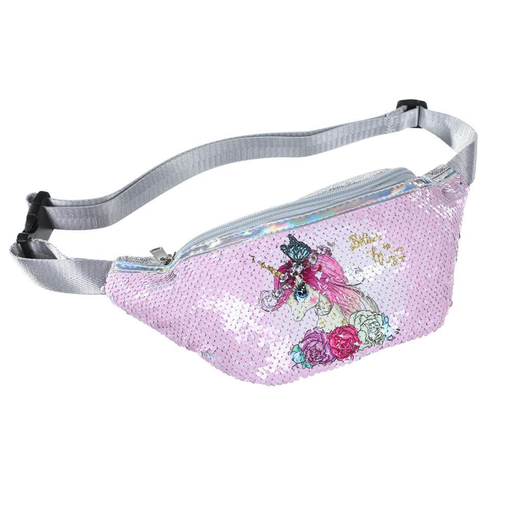 Kids Shoulder Bag Unicorn Printed Sequined Waist Bag