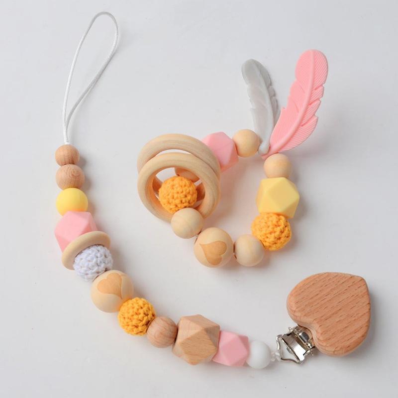 Baby Toys Set | Beech Pacifier Clip and Bracelet