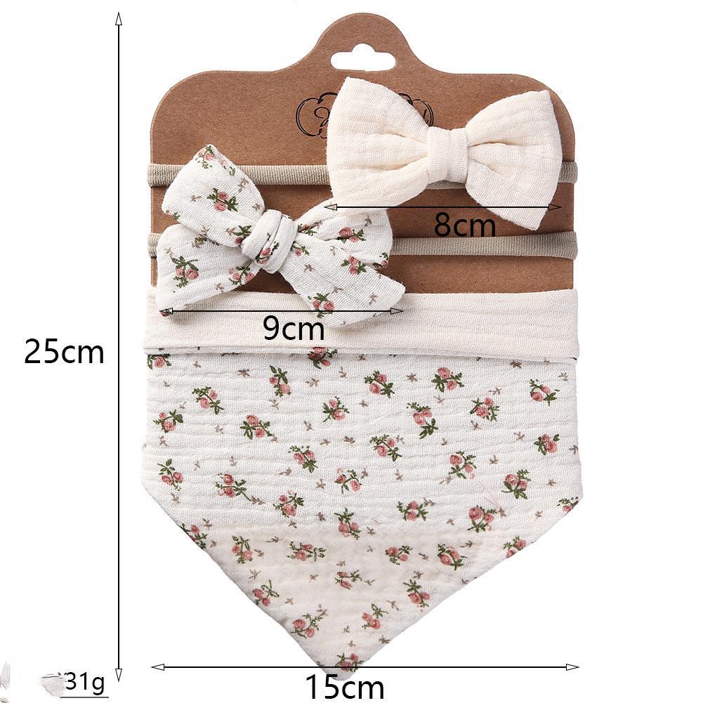 Baby's Triangle Towel Waterproof Bib Bow Headband Set