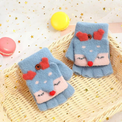 Children's gloves Half Finger Flip Plush Warm Gloves