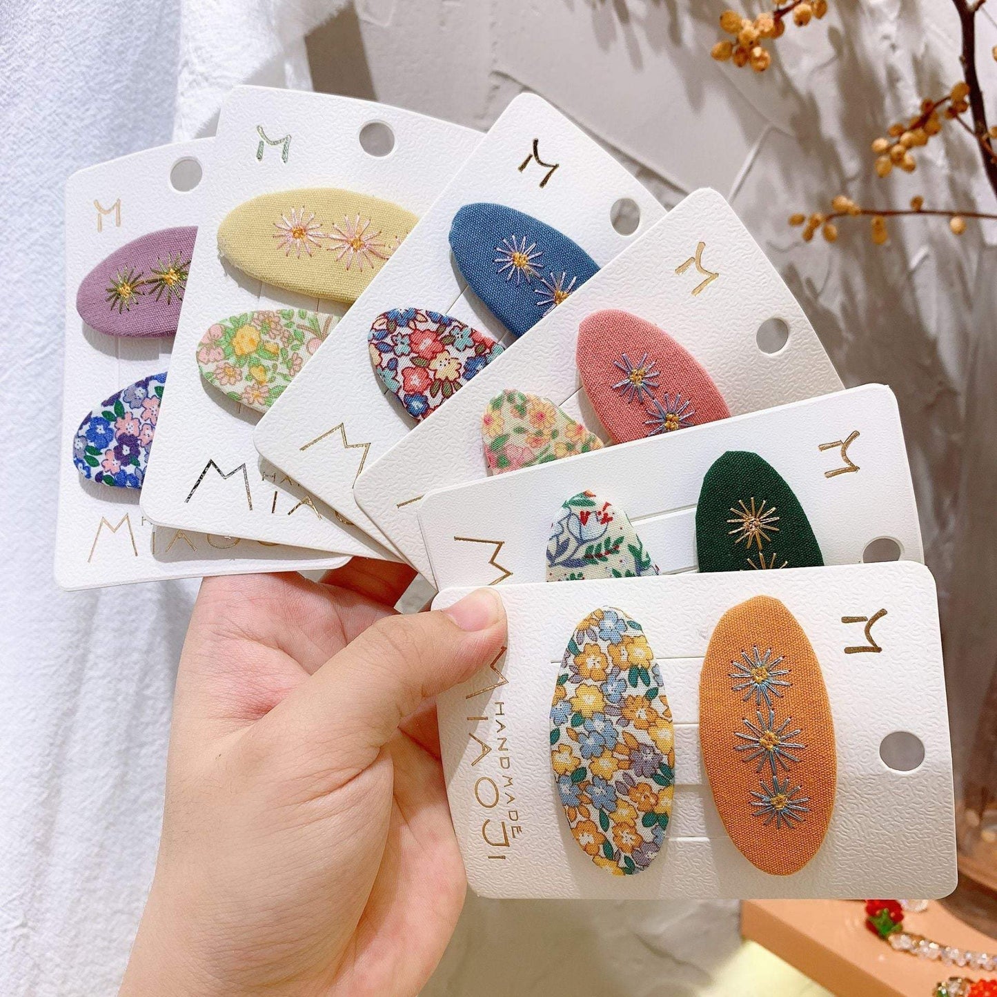 Embroidered Children's Oval Hairpin Two-piece Set
