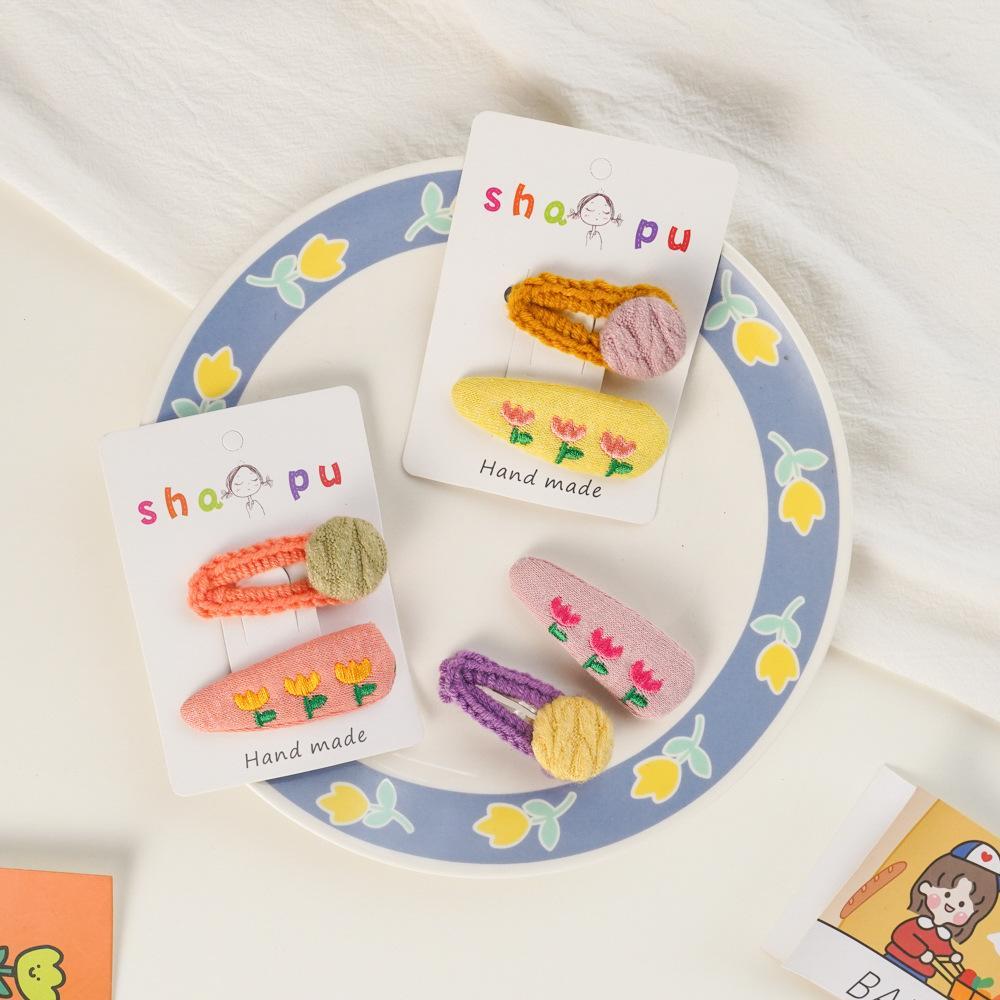 Children's Embroidered Flower Hairpin Set
