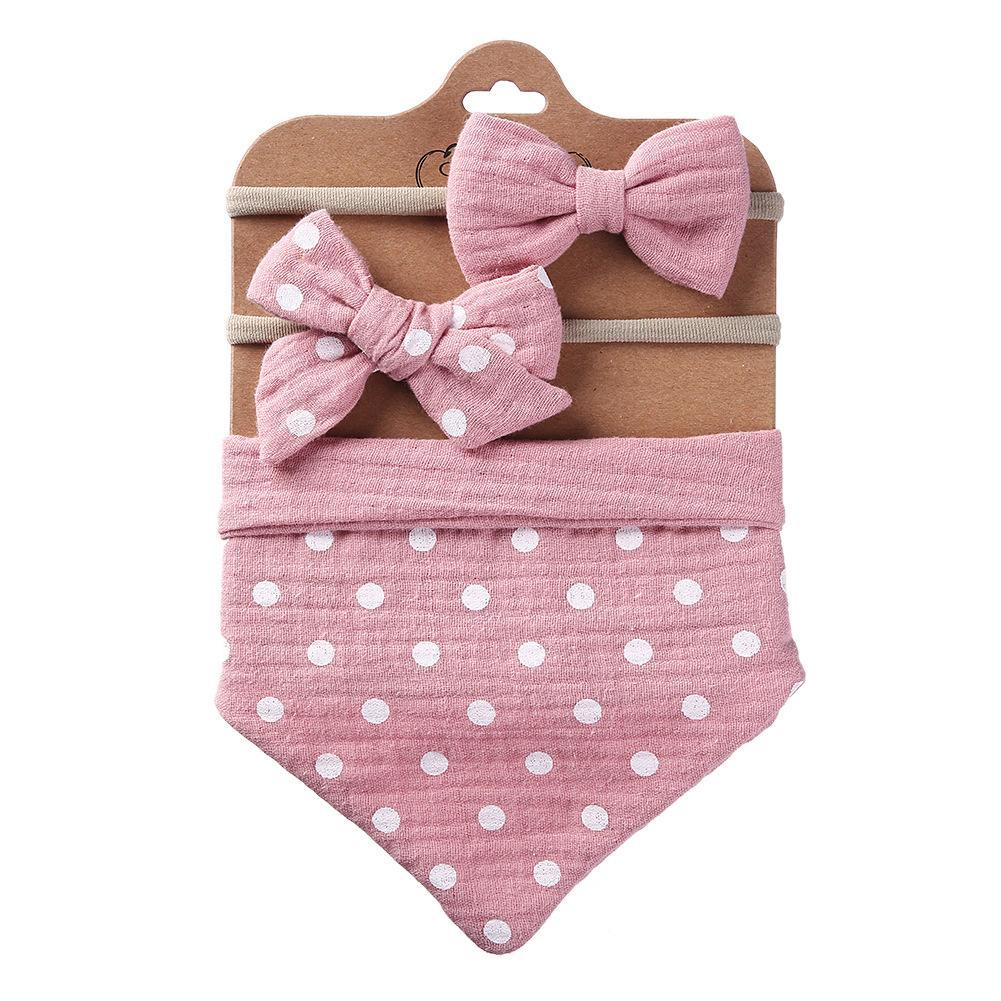 Baby's Triangle Towel Waterproof Bib Bow Headband Set