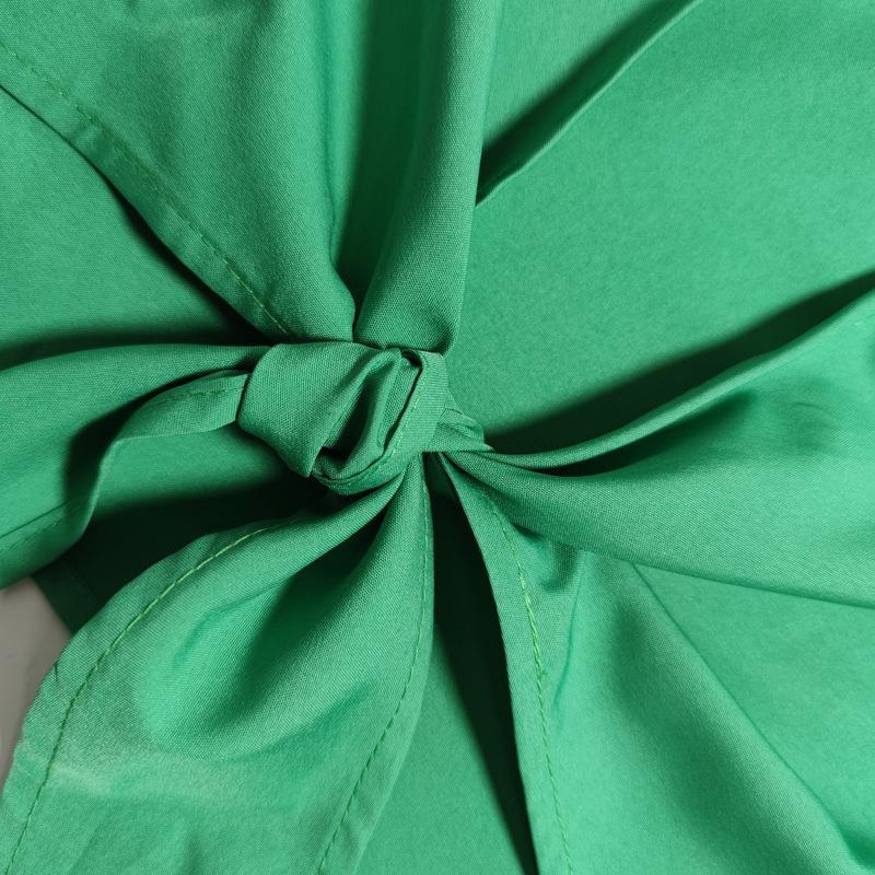 Bow Lace-up Solid Color Short Long Sleeve Top