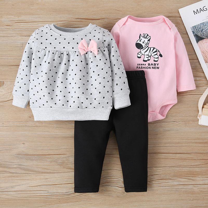 Polka Dot Infant Three-piece Climbing Suit T-shirt Pants Suit