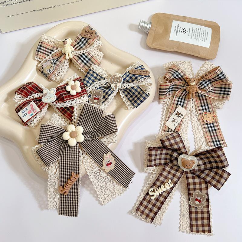 Children's Bow Hairpin Lace Plaid Fabric Headdress