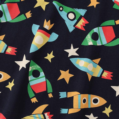 Boys' printed cotton T-shirt with round sleeves
