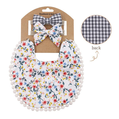 Plaid Printed Baby Triangle Towel Bib Headband Set