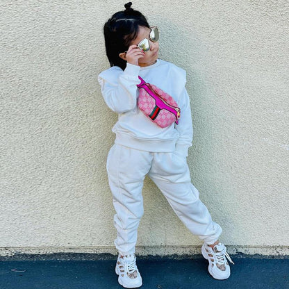 Children's Clothing Casual Long Sleeve Solid Color Sweater Set