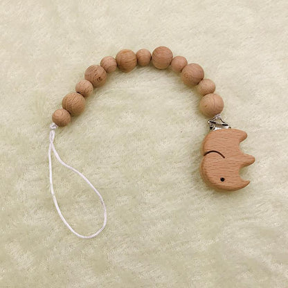 Baby Soothing Nipple Clip Beech Wood Nipple Anti-drop Chain