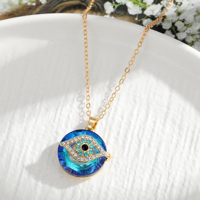Fashion Round Crystal Blue Evil Eye Necklace